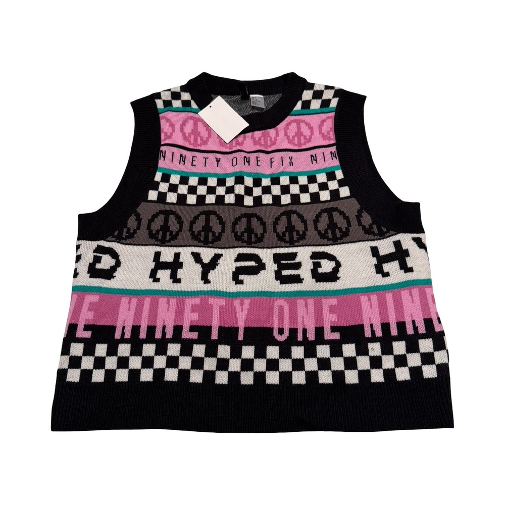 H&M Divided Small Peace Sign Checkerboard Graphic Knit Sweater Vest NWT‎